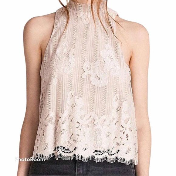 Urban Outfitters Kimchi Blue Tilly Mock Neck Ivory Lace Top NWT Size Large - Picture 2 of 13